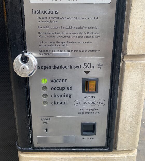 Pay to pee public toilet in London. Photo credit - Victoria Aitken