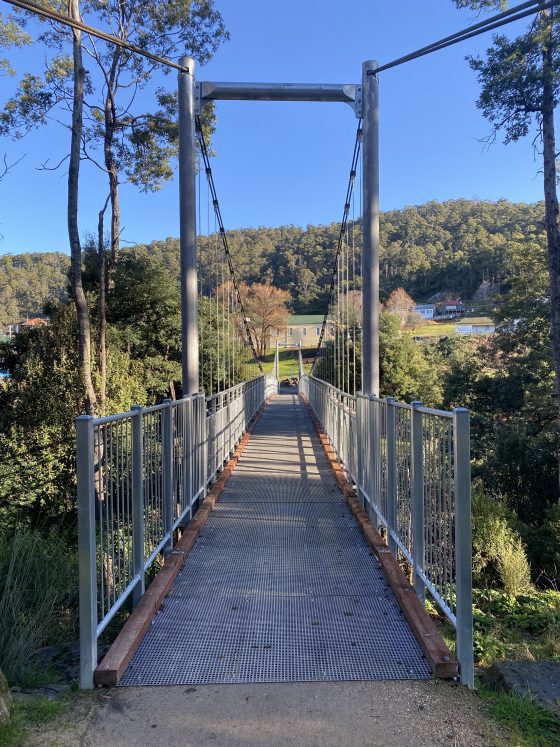 The suspension bridge leading to the sauna, photo by Felicity Loughrey