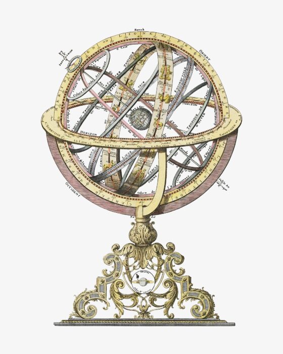 Vintage,Oblique,Armillary,Sphere,Chromolithograph,Illustration.,Vintage,Globe,Sphere,Art