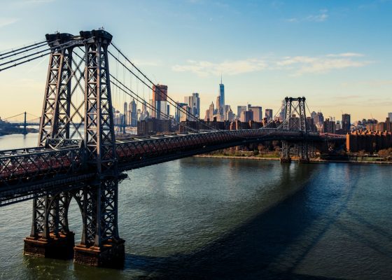 gray steel bridge above body of water